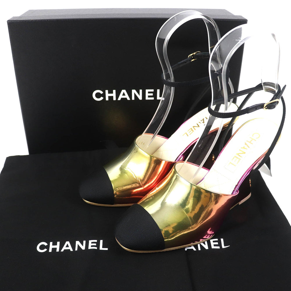 CHANEL pumps 24C G45434 Laminated calfskin x grosgrain Pink Gold Gradient Women 37 Used Authentic