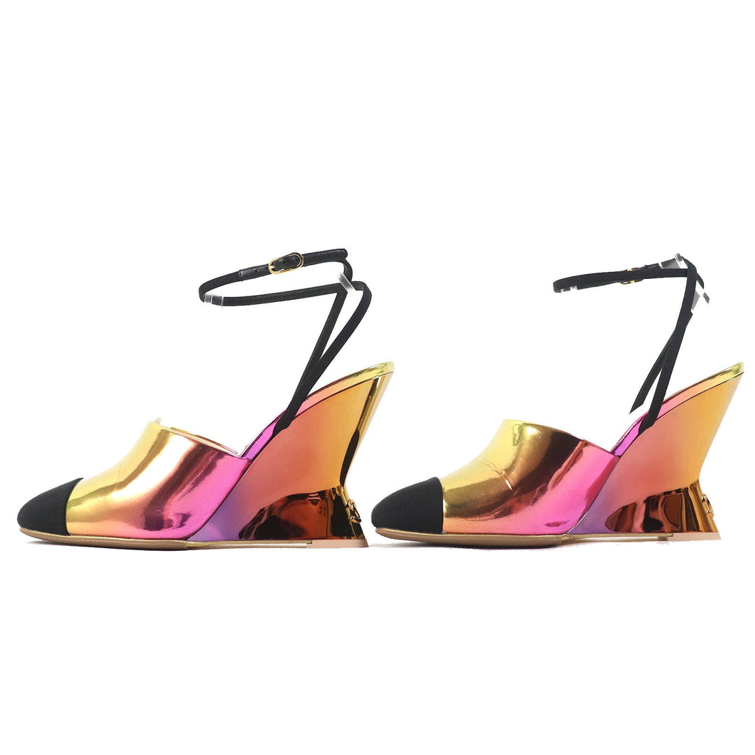 CHANEL pumps 24C G45434 Laminated calfskin x grosgrain Pink Gold Gradient Women 37 Used Authentic