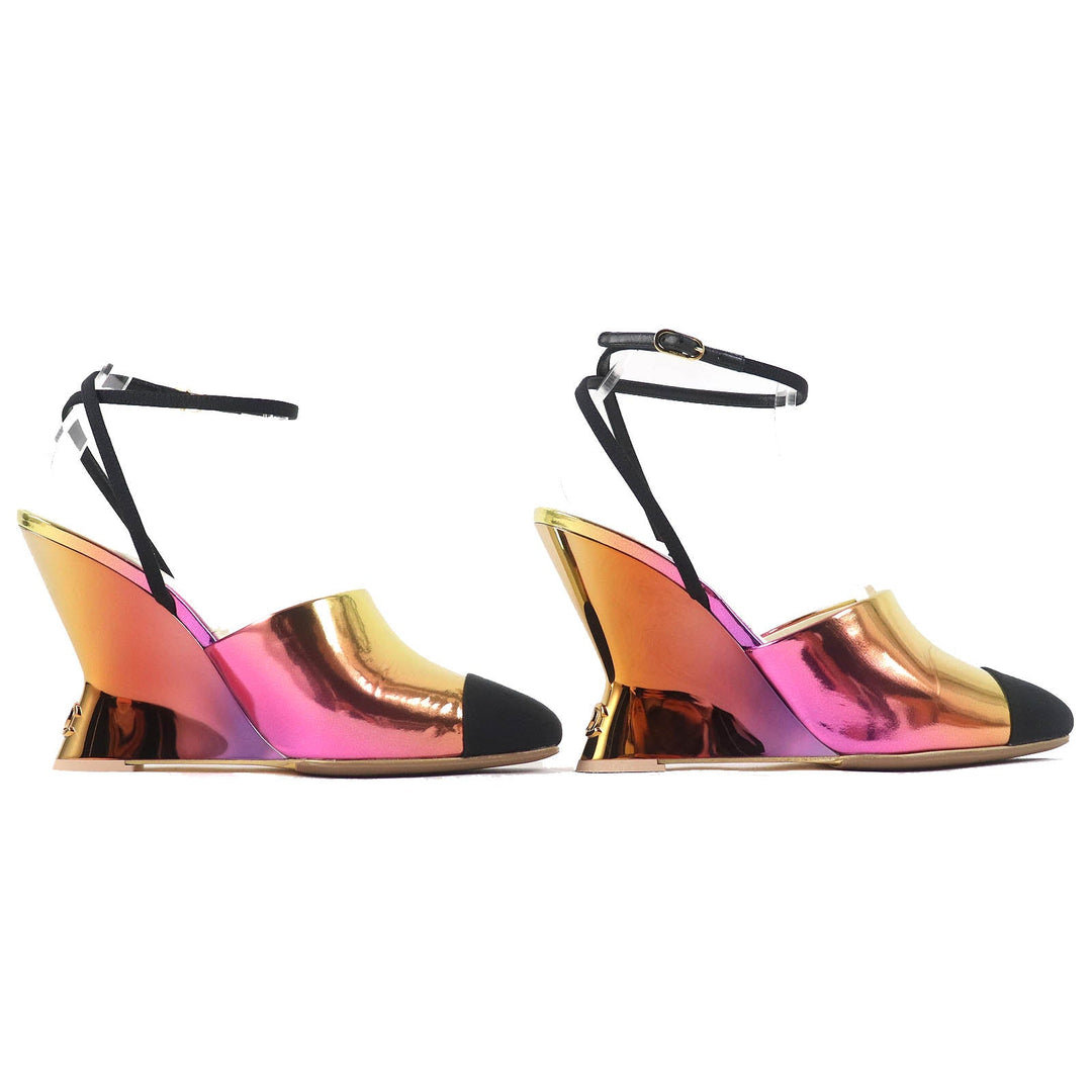 CHANEL pumps 24C G45434 Laminated calfskin x grosgrain Pink Gold Gradient Women 37 Used Authentic