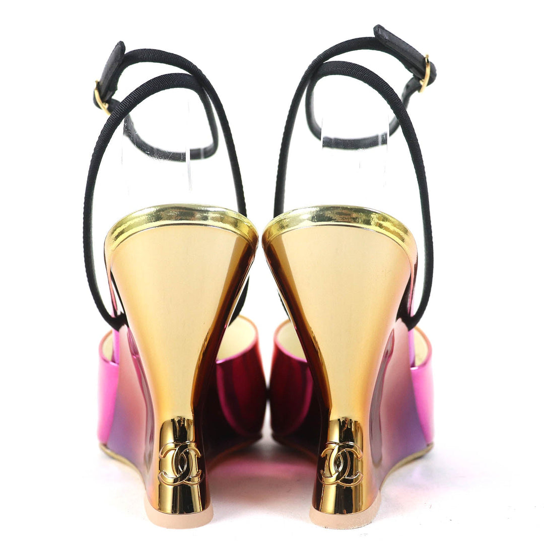 CHANEL pumps 24C G45434 Laminated calfskin x grosgrain Pink Gold Gradient Women 37 Used Authentic