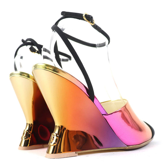 CHANEL pumps 24C G45434 Laminated calfskin x grosgrain Pink Gold Gradient Women 37 Used Authentic