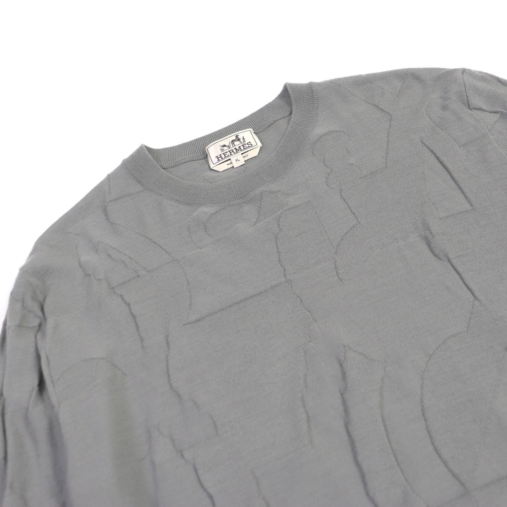 HERMES Short sleeve knit Main: 100% wool gray mens XL Used Authentic