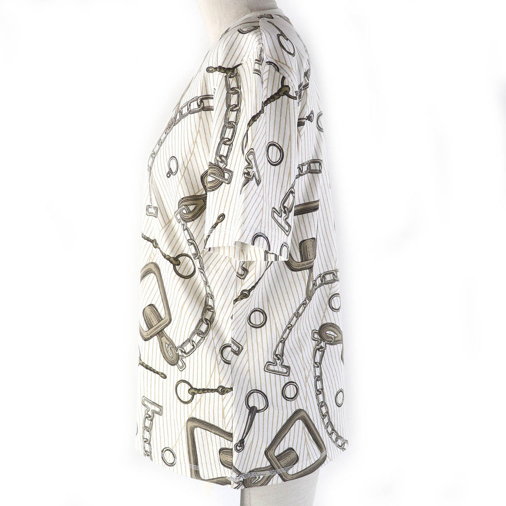 HERMES Short sleeve T-shirt 4H4648DH Main: 100% cotton, Rib part: 98% cotton, 2% polyurethane White Brown type Kaleidoscope Effect Women 44 Used Authentic