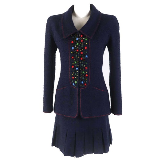 CHANEL setup 97A P09685 Outer: 88% wool, Outer: 12% nylon, Lining: 95% silk, Lining: 5% polyurethane Navy Women 36 Used Authentic