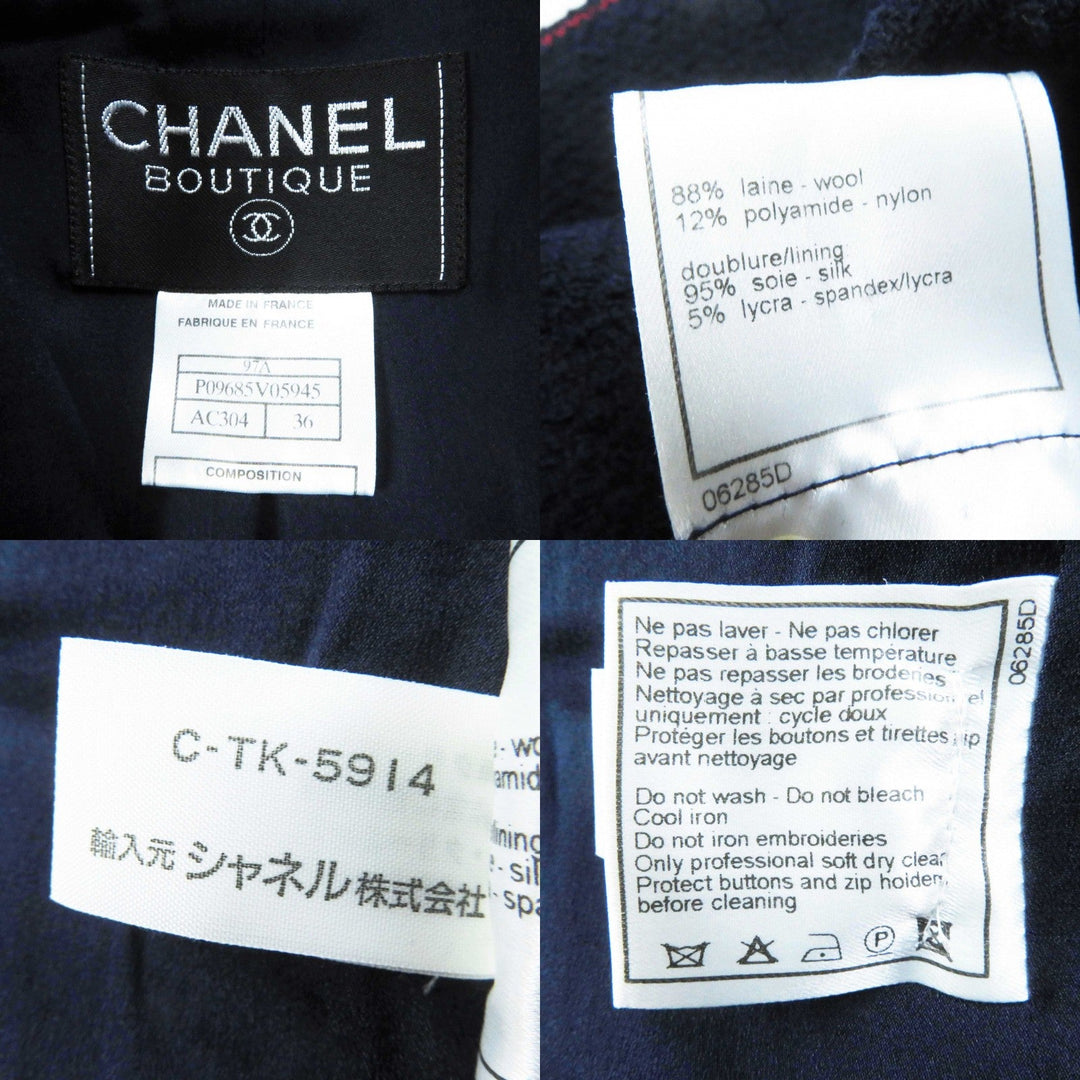 CHANEL setup 97A P09685 Outer: 88% wool, Outer: 12% nylon, Lining: 95% silk, Lining: 5% polyurethane Navy Women 36 Used Authentic