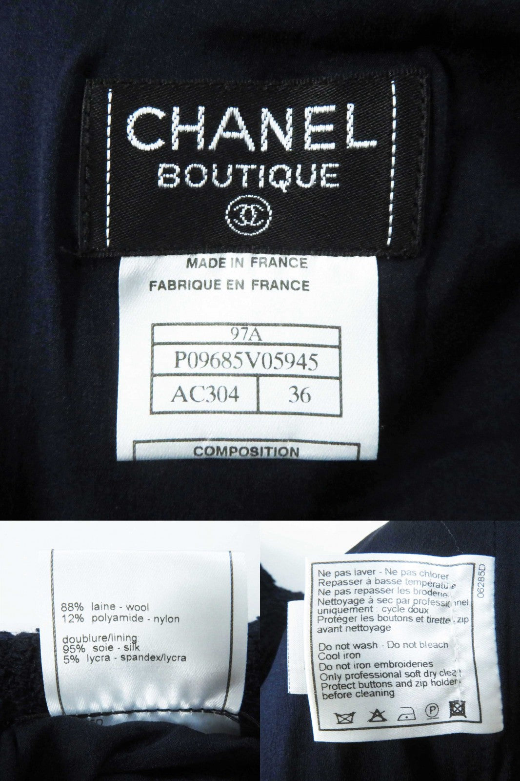 CHANEL setup 97A P09685 Outer: 88% wool, Outer: 12% nylon, Lining: 95% silk, Lining: 5% polyurethane Navy Women 36 Used Authentic