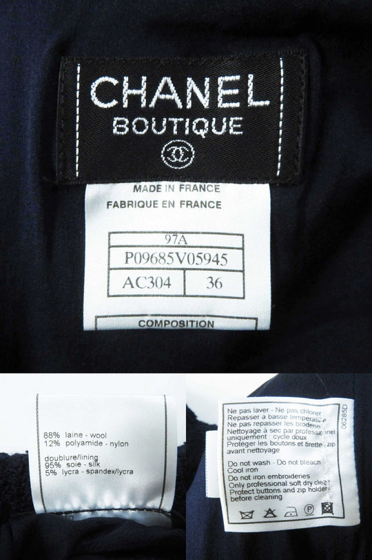 CHANEL setup 97A P09685 Outer: 88% wool, Outer: 12% nylon, Lining: 95% silk, Lining: 5% polyurethane Navy Women 36 Used Authentic