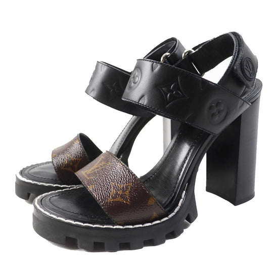 LOUIS VUITTON Sandals Main: Leather, Monogram canvas black Star trail line Women 38 Used Authentic