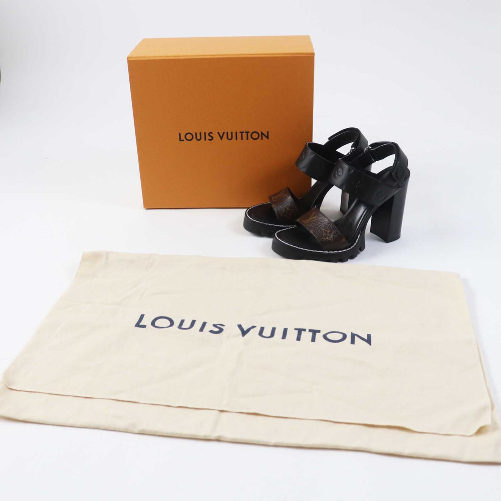 LOUIS VUITTON Sandals Main: Leather, Monogram canvas black Star trail line Women 38 Used Authentic