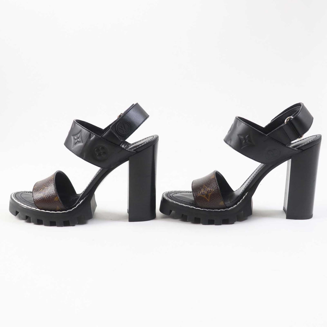 LOUIS VUITTON Sandals Main: Leather, Monogram canvas black Star trail line Women 38 Used Authentic