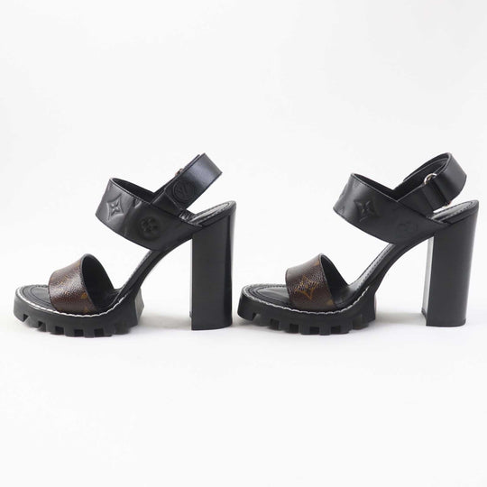 LOUIS VUITTON Sandals Main: Leather, Monogram canvas black Star trail line Women 38 Used Authentic