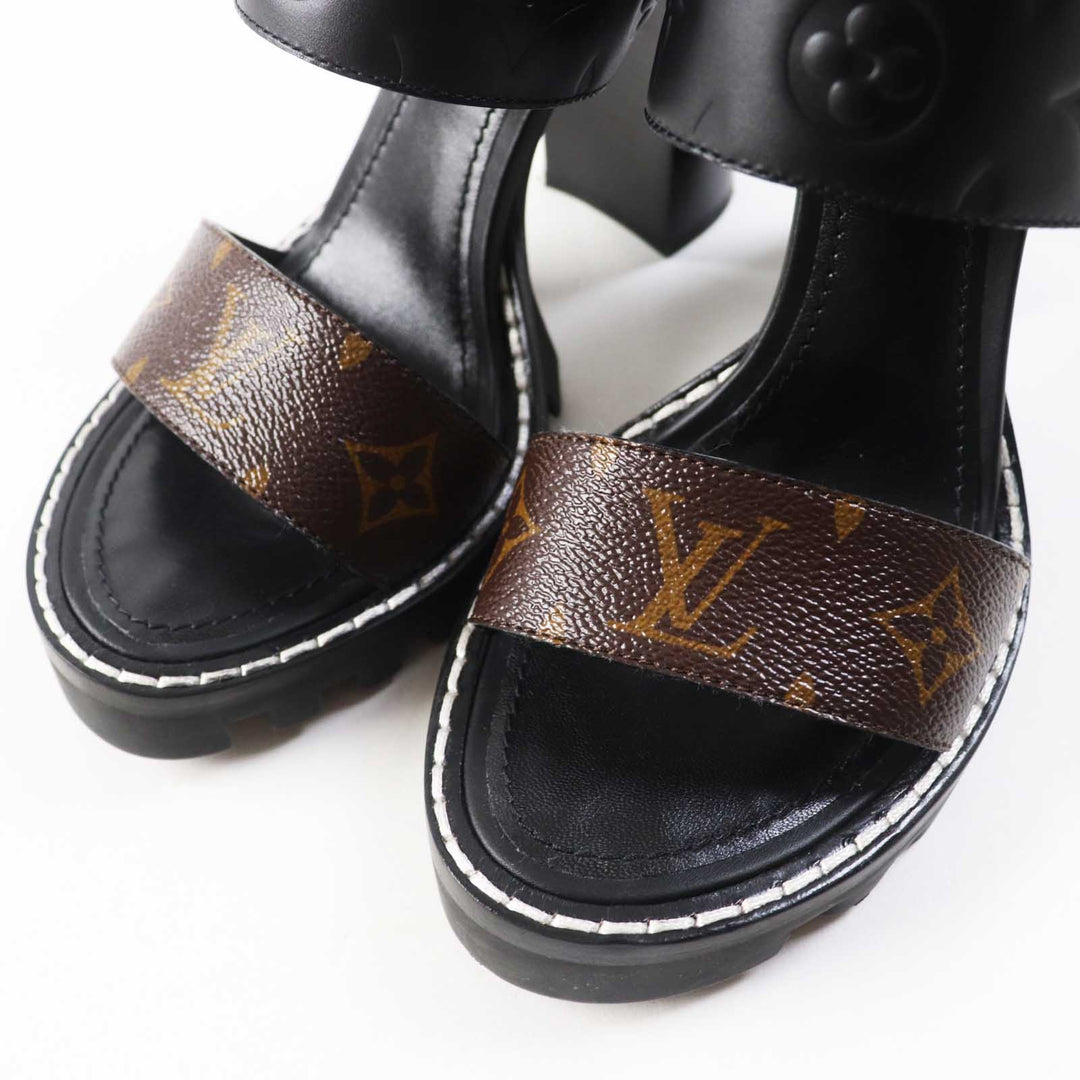 LOUIS VUITTON Sandals Main: Leather, Monogram canvas black Star trail line Women 38 Used Authentic