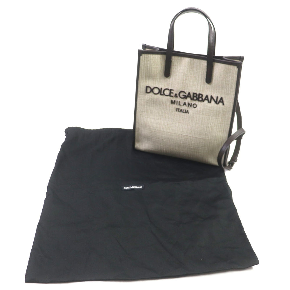 DOLCE&GABBANA Tote Bag BM2259 Main: Canvas, Part: Leather Beige dark brown Medium Shopping Bag mens Used Authentic
