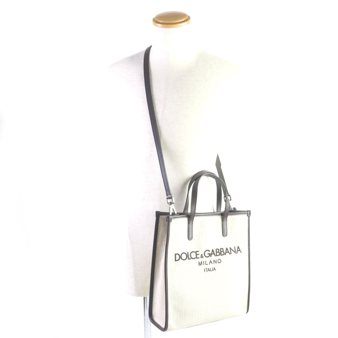 DOLCE&GABBANA Tote Bag BM2259 Main: Canvas, Part: Leather Beige dark brown Medium Shopping Bag mens Used Authentic