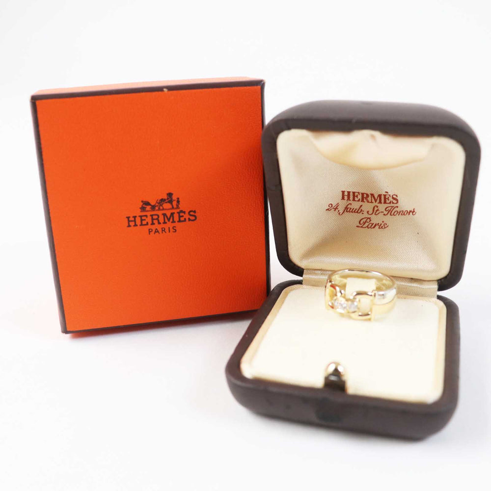 HERMES Ring Main: SV925, Part: 750, Part: Diamond Silver gold Vintage Rare 3P Diamond Horseshoe Ring Women Used Authentic