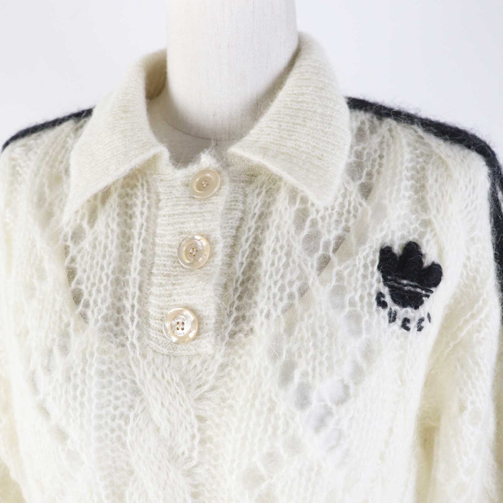 GUCCI knit 713023 Outer: 67% mohair, Outer: 28% nylon, Outer: 5% wool, Part: 63% mohair, Part: 29% nylon, : 7% wool, 3% polyurethane Embroidery: 67% mohair, 28% nylon, 5% wool Inner: 75% acetate, 25% silk white Women XS Used Authentic