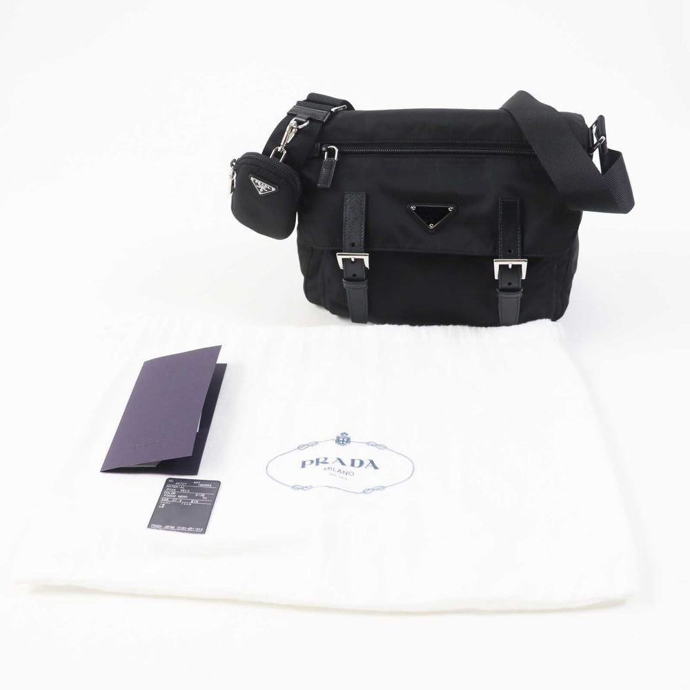 PRADA Shoulder Bag 1BD953 Main: Nylon, Part: Leather NERO Black Re-Nylon Women Used Authentic