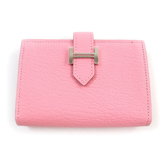 HERMES name card holder Main: Chevre Rose azare Bearn Mini Women Used Authentic