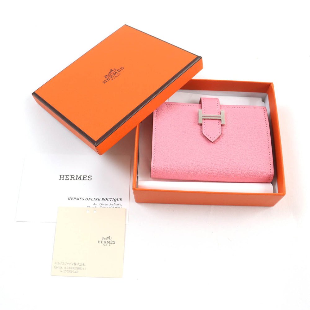 HERMES name card holder Main: Chevre Rose azare Bearn Mini Women Used Authentic