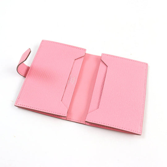 HERMES name card holder Main: Chevre Rose azare Bearn Mini Women Used Authentic