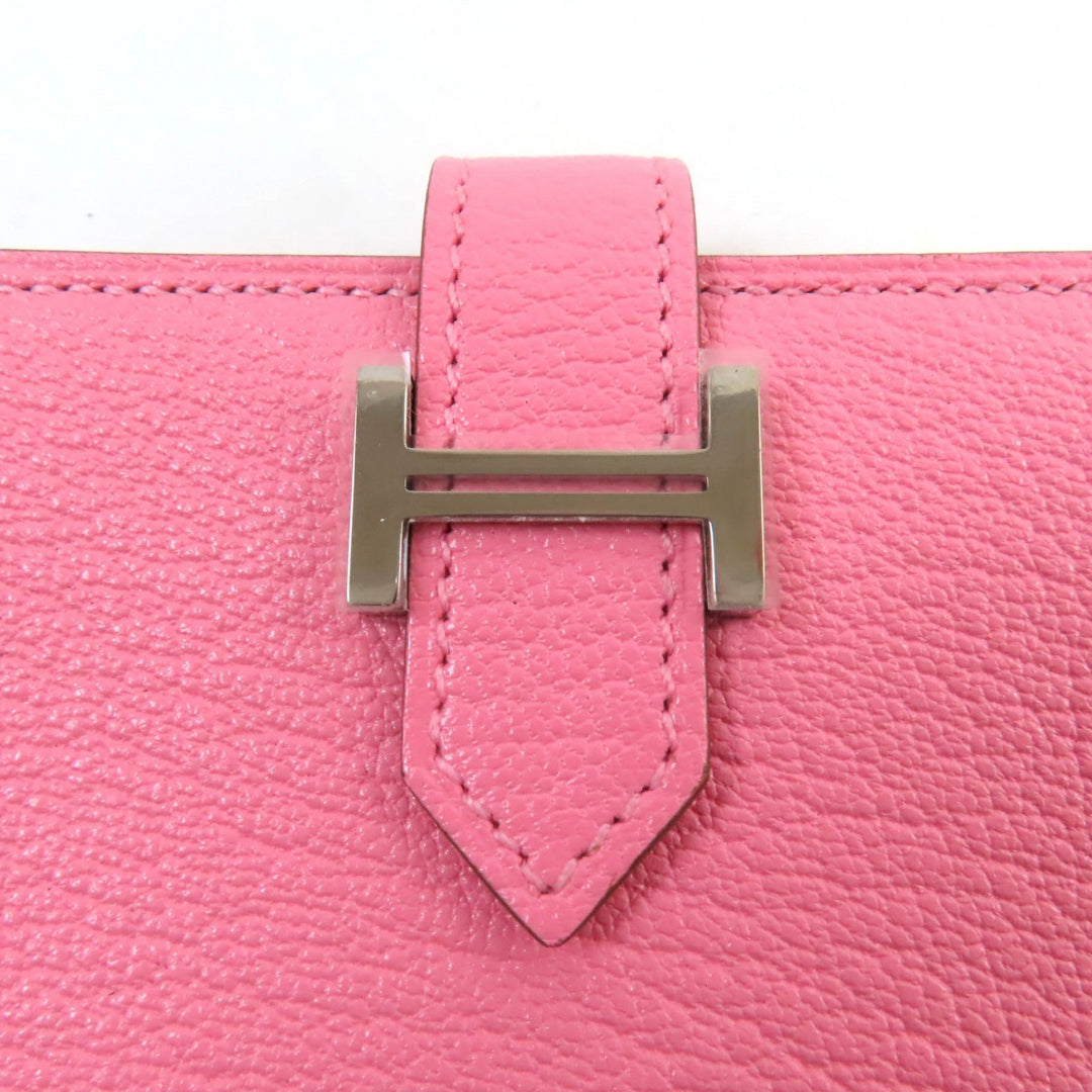 HERMES name card holder Main: Chevre Rose azare Bearn Mini Women Used Authentic