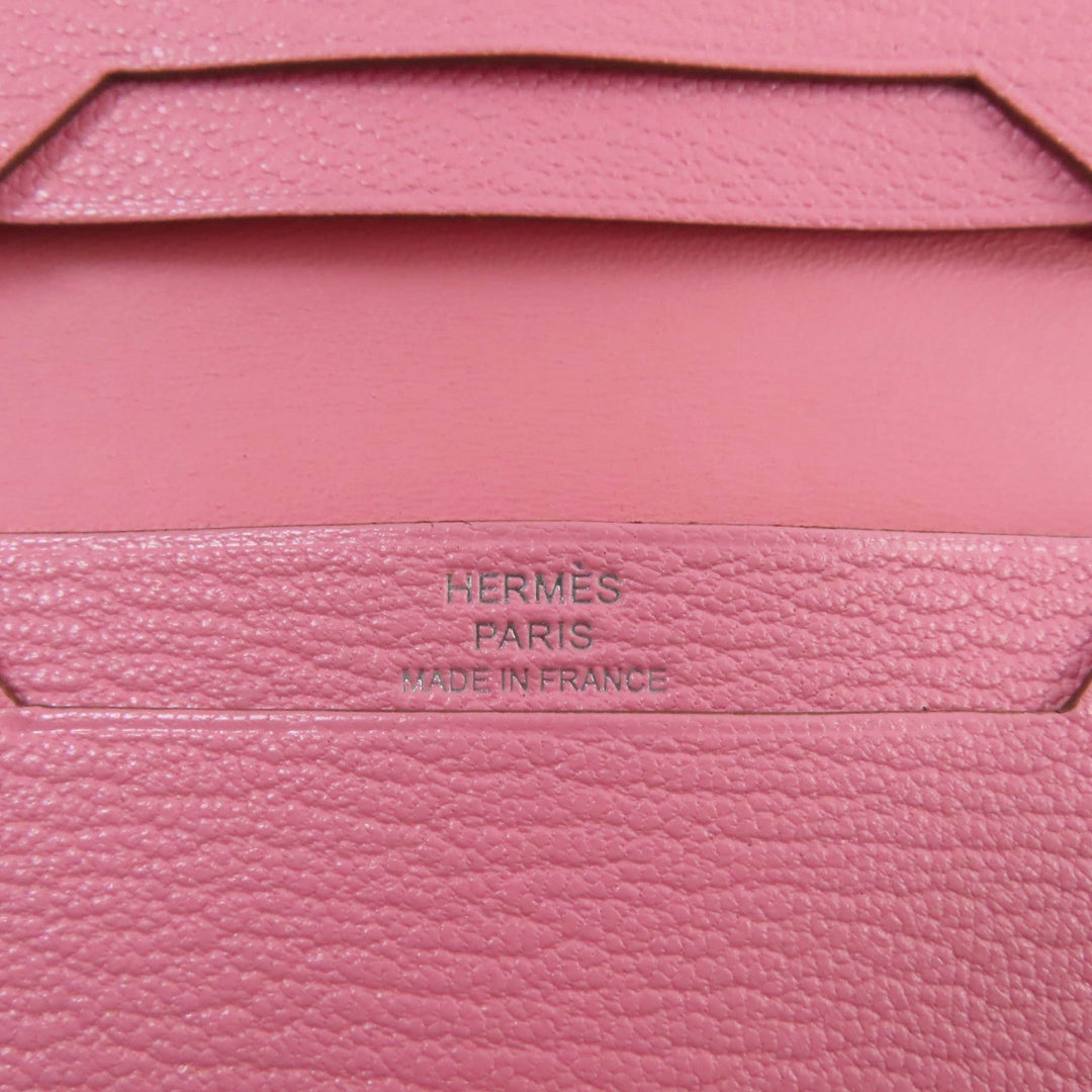 HERMES name card holder Main: Chevre Rose azare Bearn Mini Women Used Authentic