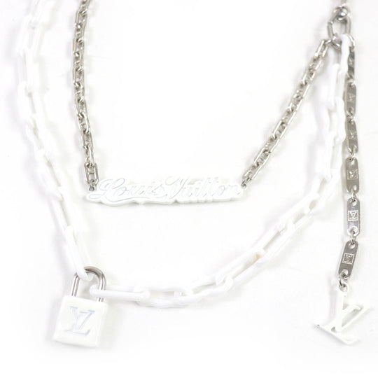LOUIS VUITTON Necklace MP2566 Metal.Ceramic Silver white mens Used Authentic