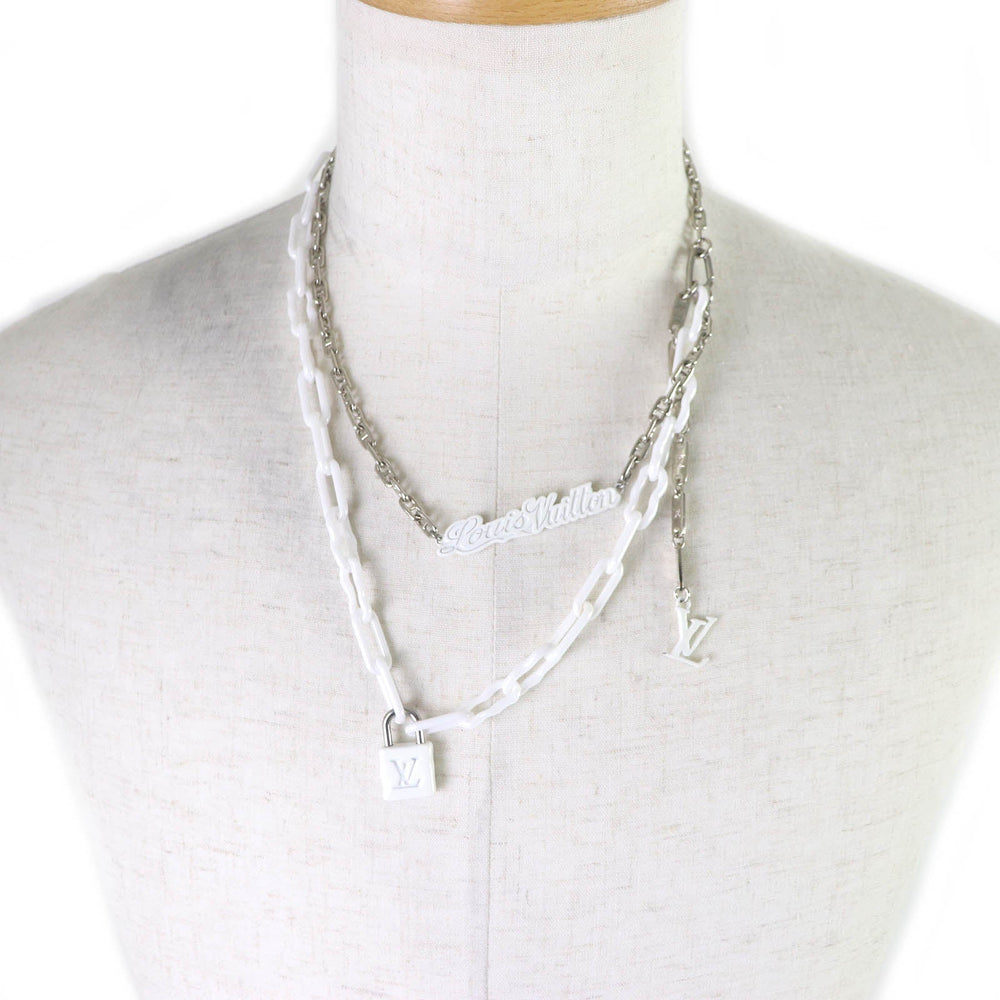 LOUIS VUITTON Necklace MP2566 Metal.Ceramic Silver white mens Used Authentic