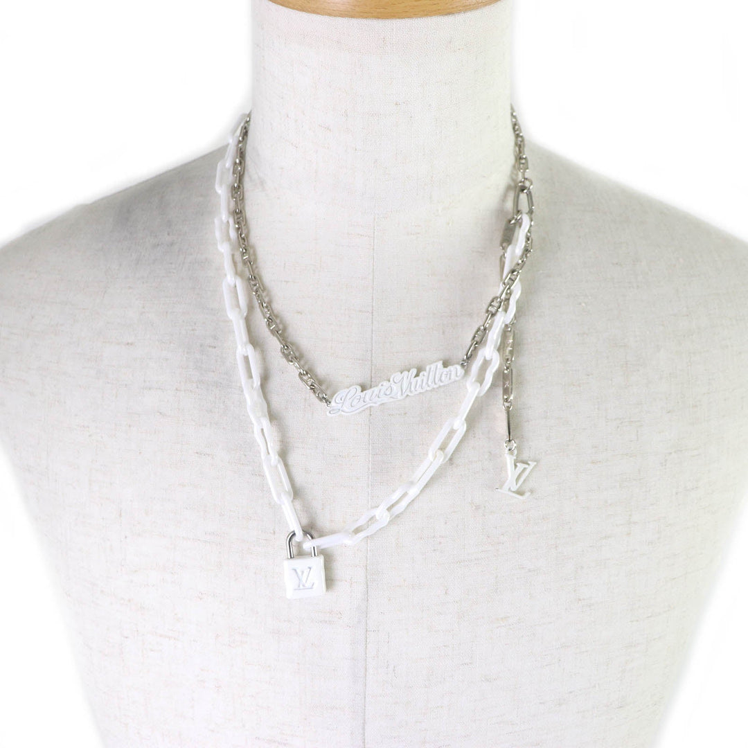 LOUIS VUITTON Necklace MP2566 Metal.Ceramic Silver white mens Used Authentic