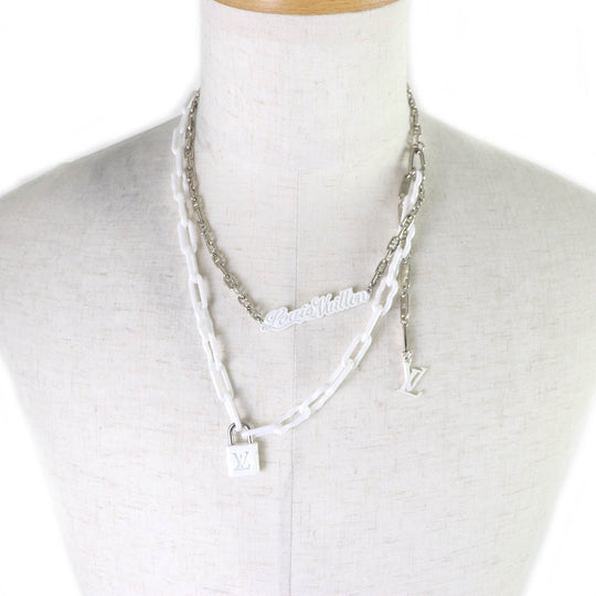 LOUIS VUITTON Necklace MP2566 Metal.Ceramic Silver white mens Used Authentic