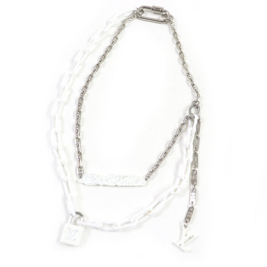 LOUIS VUITTON Necklace MP2566 Metal.Ceramic Silver white mens Used Authentic