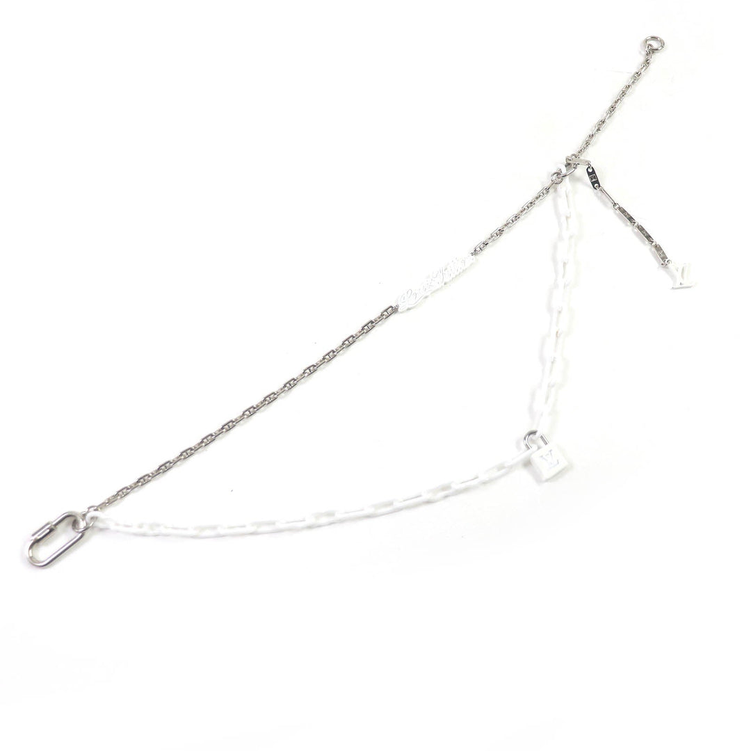 LOUIS VUITTON Necklace MP2566 Metal.Ceramic Silver white mens Used Authentic