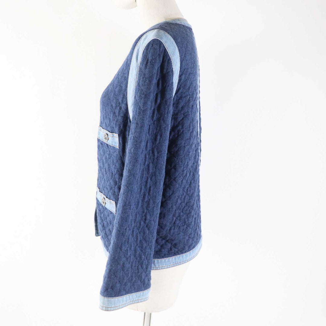 CHANEL No color jacket 20P P63016 Outer material: 82% cotton, Outer material: 15% viscose (rayon), Outer material: 3% polyester, Part: 100% cotton Navy light blue Women 34 Used Authentic