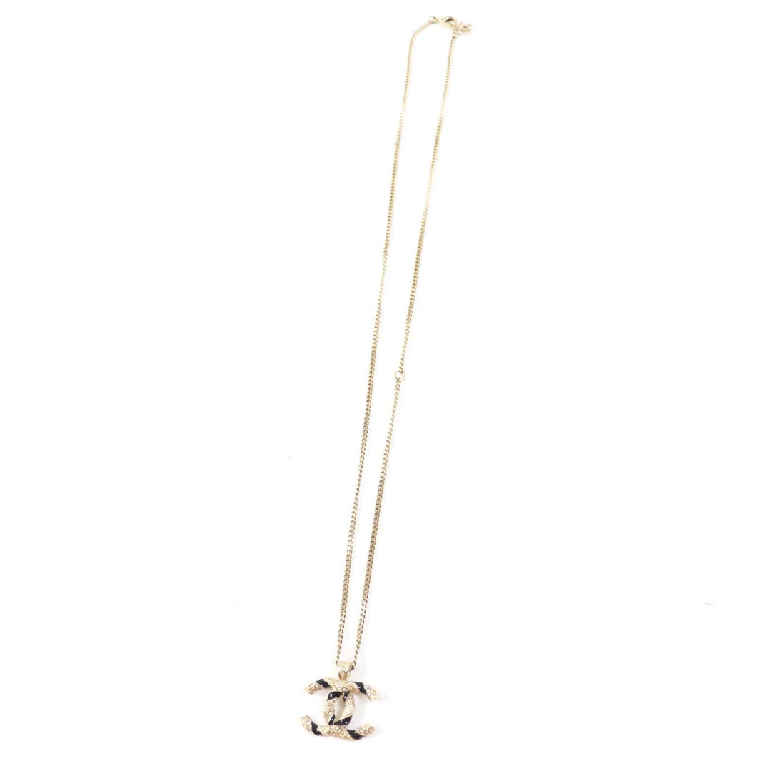 CHANEL Necklace A21C Metal.Faux pearl.Rhinestone Gold black Women Used Authentic