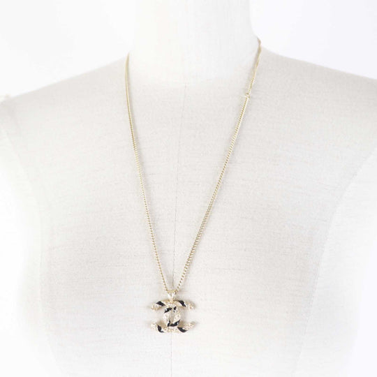 CHANEL Necklace A21C Metal.Faux pearl.Rhinestone Gold black Women Used Authentic