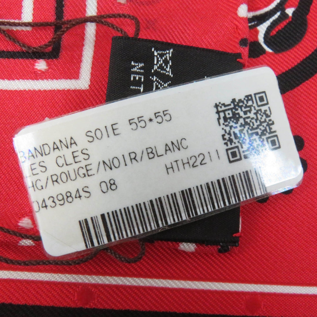 HERMES scarf silk Rouge Noir Blanc Carre55 LES CLES Les Cls Key Women Used Authentic