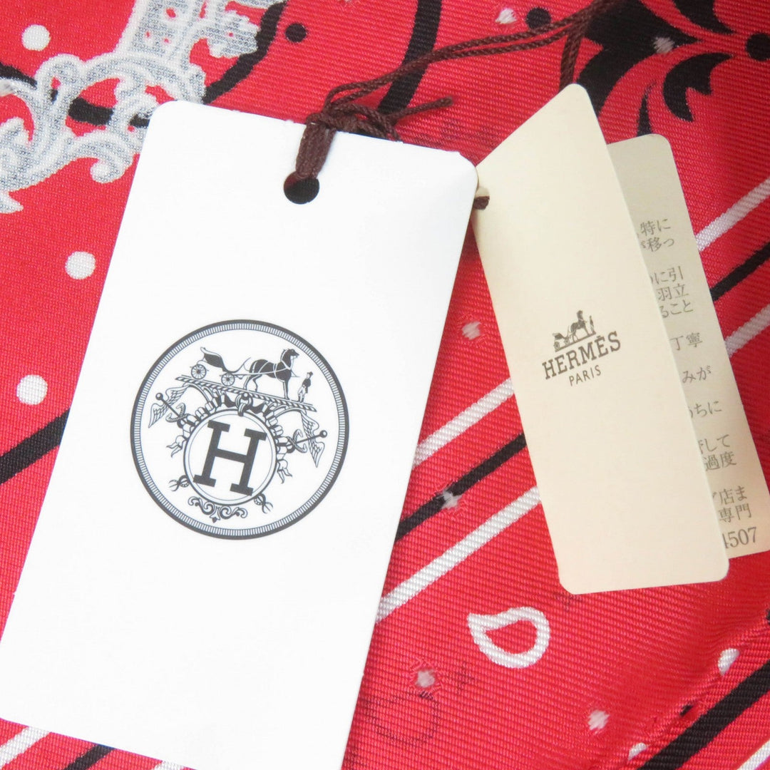 HERMES scarf silk Rouge Noir Blanc Carre55 LES CLES Les Cls Key Women Used Authentic