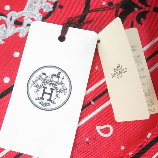 HERMES scarf silk Rouge Noir Blanc Carre55 LES CLES Les Cls Key Women Used Authentic