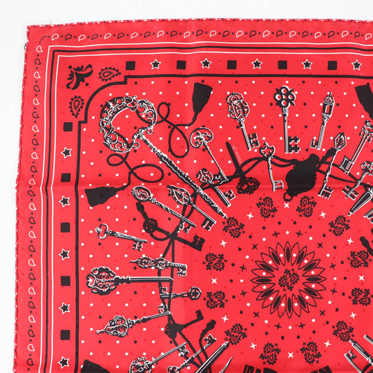 HERMES scarf silk Rouge Noir Blanc Carre55 LES CLES Les Cls Key Women Used Authentic
