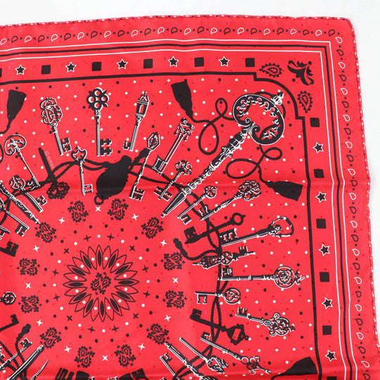HERMES scarf silk Rouge Noir Blanc Carre55 LES CLES Les Cls Key Women Used Authentic