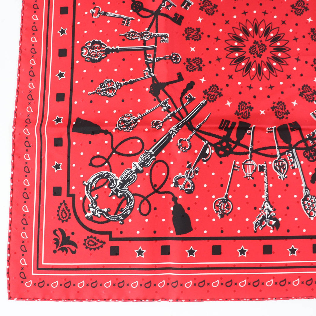 HERMES scarf silk Rouge Noir Blanc Carre55 LES CLES Les Cls Key Women Used Authentic