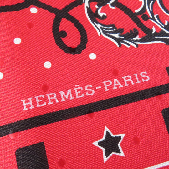 HERMES scarf silk Rouge Noir Blanc Carre55 LES CLES Les Cls Key Women Used Authentic