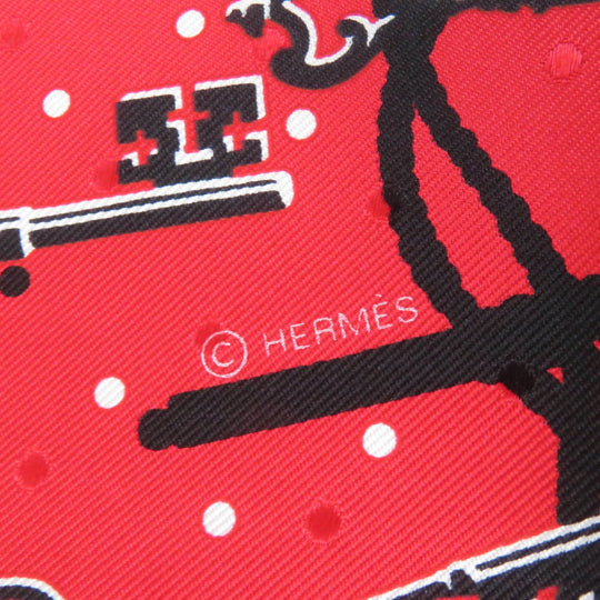 HERMES scarf silk Rouge Noir Blanc Carre55 LES CLES Les Cls Key Women Used Authentic