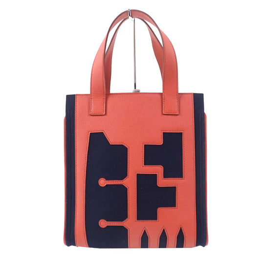HERMES Tote Bag Main: Epsom, felt Coral Pink Navy Petit h Women Used Authentic