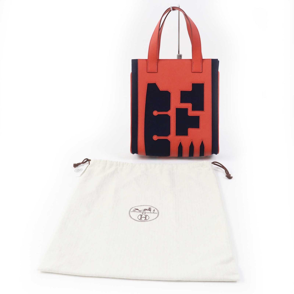 HERMES Tote Bag Main: Epsom, felt Coral Pink Navy Petit h Women Used Authentic
