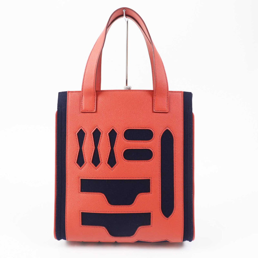 HERMES Tote Bag Main: Epsom, felt Coral Pink Navy Petit h Women Used Authentic