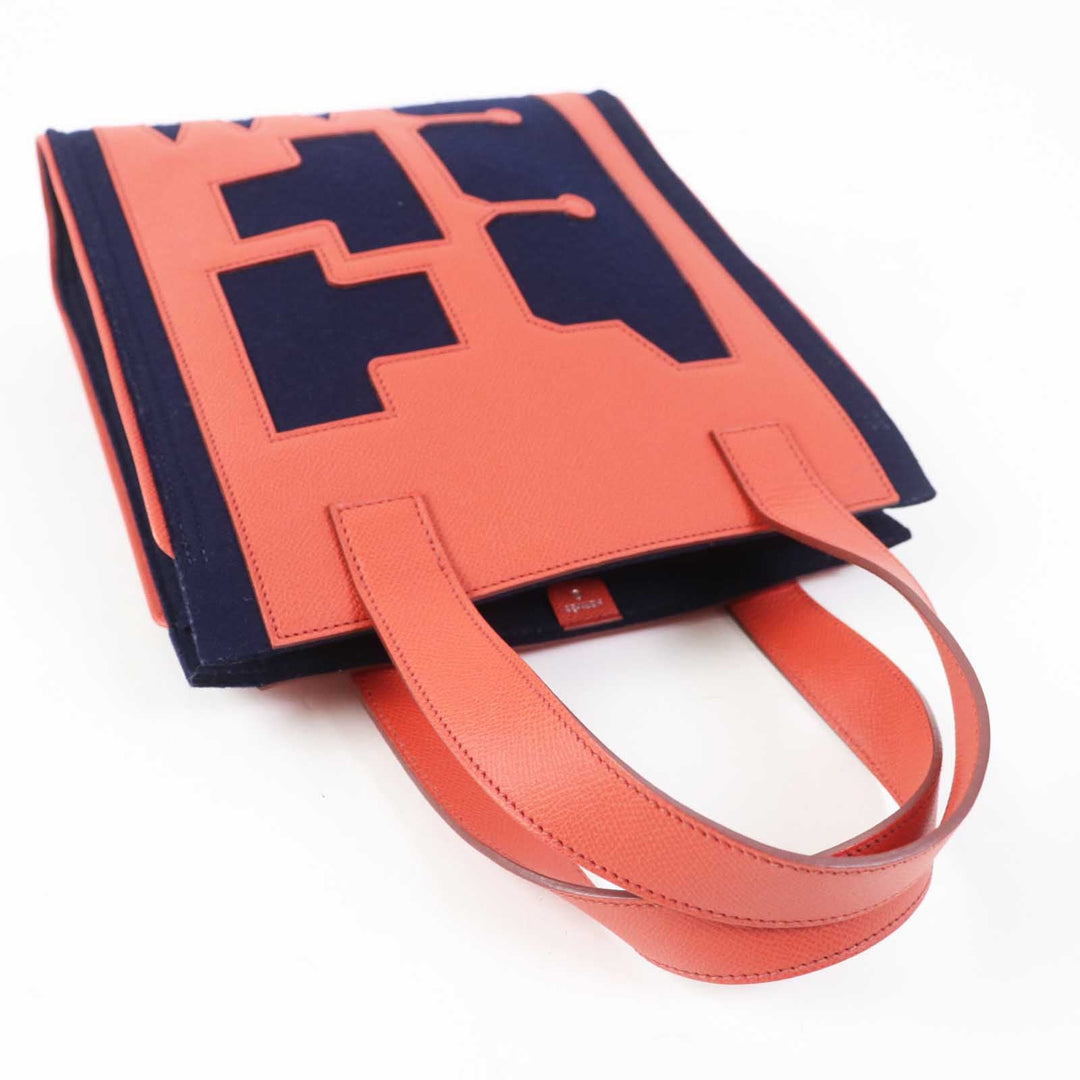 HERMES Tote Bag Main: Epsom, felt Coral Pink Navy Petit h Women Used Authentic