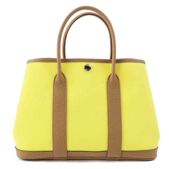 HERMES Handbag Toile Officier Negonda Lime Biscuit Garden party TPM 30 Women Used Authentic