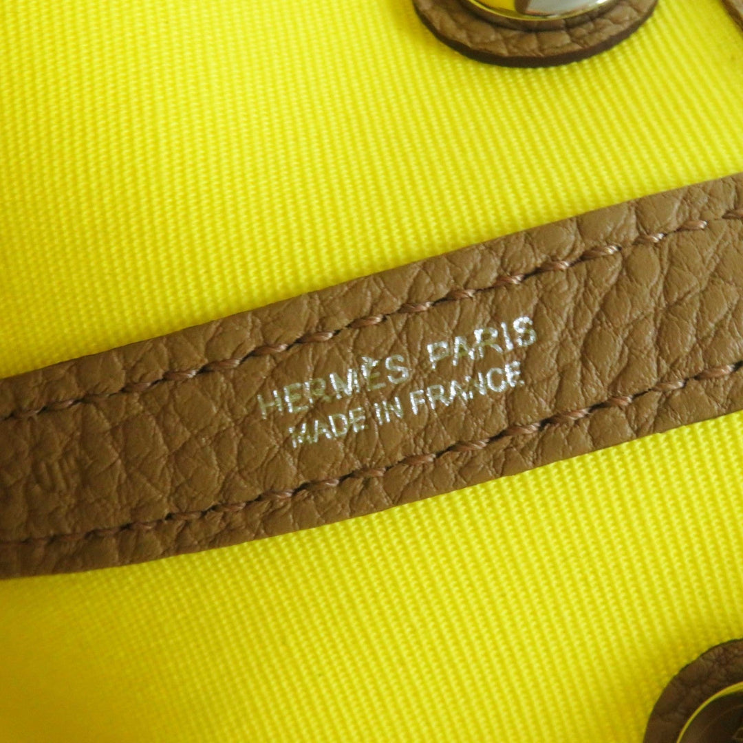 HERMES Handbag Toile Officier Negonda Lime Biscuit Garden party TPM 30 Women Used Authentic