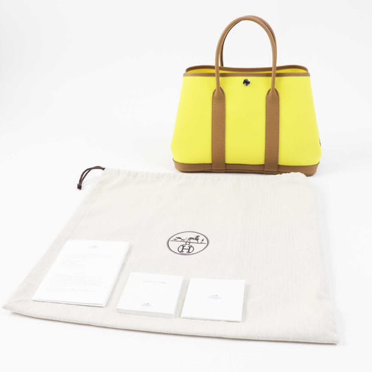 HERMES Handbag Toile Officier Negonda Lime Biscuit Garden party TPM 30 Women Used Authentic